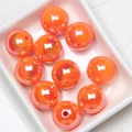 Set of 10 orange round acrylic beads with iridescent finish for DIY jewelry crafts - Orange