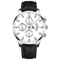 Detail of SHAARMS quartz watch with white dial, Roman numerals and calendar display - Black Strap Silver Case White Dial Silver Hands