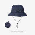 Navy blue waterproof packable bucket hat with adjustable chin strap and folding pouch - Navy Blue