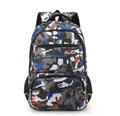 Détail d'un sac à dos camouflage avec deux poches zippées et filets latéraux - Camouflage Bleu / Bleu