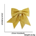 Detailed view of a 27x23cm golden glitter Christmas bow with weight and size dimensions - G:No.4 (27x23cm) / Gold
