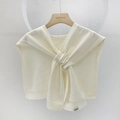 Creamy white knitted shawl featuring a stylish front twist knot design on a hanger - White