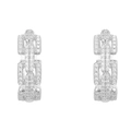 Elegant silver chain link earrings encrusted with sparkling white zircon stones - Silver