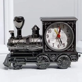 Creative black vintage steam locomotive desk clock with quartz movement for students - Black Gold Train Alarm Clock