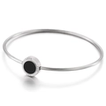 Minimalist silver open bangle featuring a black resin circle and LOVE FOR YOU engraving - 62*2mm / Silver