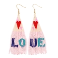 Handmade bohemian beaded tassel earrings in colorful LOVE design with golden hooks - LOVE Heart Letter Style