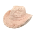 Detail of light pink fuzzy sherpa western cowboy hat with classic wide brim and textured finish - M (56-58cm) / Dusty Pink