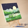 DIY digital oil paint set with bus landscape canvas, wooden easel, pigments and brushes - AVN84 Bus and Mountains