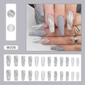 Detailed view of silver marble and glitter press on nails with elegant almond shape - Explosive Flash Gray White (W208) / Glue Type