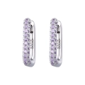 Close-up of S925 sterling silver hallmark on purple cubic zirconia hoop earrings - Silver Rectangle Purple Zirconia Ear Buckle