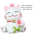 White resin lucky cat figurine with pink cherry blossoms and gold bell phone holder - 7005-Cherry Blossom Cat Style C