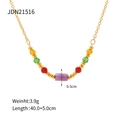 Detail of colorful beaded stainless steel necklace with gold chain and purple bead - Colorful Beaded Purple Pendant Style (JDN21516)