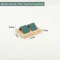 Bamboo and green velvet jewelry stand for two pairs of stud earrings display tray - 2 Slots - Dark Green