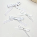 Set of four white satin bow hair clips with long ribbons and smooth silky texture - White (4pcs Set)