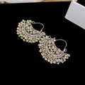 Detail of silver filigree crescent hoop earrings with ethnic beadwork on black background - Hollow Semicircle Hoop Style (4#) / Silver