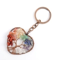 Detail of tree of life heart keychain with bronze wire and natural crystal stones - Rainbow Crystal