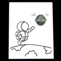 Dark grey-green natural crystal planet stone on creative astronaut healing card - Labradorite
