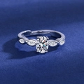 Elegant oval cut high carbon diamond ring with marquise accents on silver band - Ljz-133 / Adjustable Open