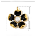 Détail du pendentif fleur de 33mm avec perle ABS et émail noir en acier inoxydable - YE255-Pendentif Fleur Perle Noir