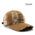 Vintage camel baseball cap with distressed details and washed cotton fabric finish - Camel