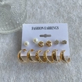 6-pair gold earring set with faux pearls, geometric hoops and sparkling studs - KC Gold (5507)