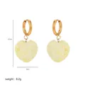 Detail showing heart-shaped earrings dimensions with golden ring and yellow stone inlay - A2-08-Earrings (Pale Yellow)