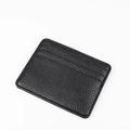 Slim black lychee pattern leather card holder with multiple functional slots - Black