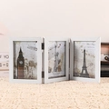 White wood grain triple folding picture frame 4x6 inch with vintage landmarks print - White Triple