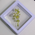 Elegant gold flower brooch with white petals and pearls in a transparent display case - XZ216-Flower Branch Pearl-Boxed