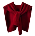 Dark red core yarn knitted shawl wrap with textured tie-front design for women - Burgundy