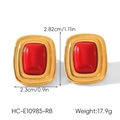 Detailed dimensions and weight of gold vintage earrings with red rectangular stones - Red Rectangle Gemstone Gold Earrings (HC-E10985-RB)