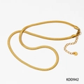 Gold PVD plated stainless steel snake chain necklace with flat link design and extender - Gold Necklace (KDD942)
