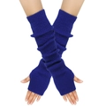 Königsblaue gestrickte fingerlose lange Handschuhe mit Armstulpen und Daumenloch - Königsblau