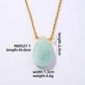 Detailed view of teardrop natural stone necklace with 45cm chain and size measurements - Teardrop / Light Blue