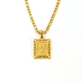 Gold plated stainless steel Figaro necklace with hollow letter V square pendant charm - Letter V(SP598G-V)