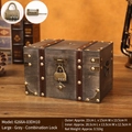 Vintage dark gray wooden storage box with antique bronze butterfly lock and metal rivets - Combination Lock / Large / Gray