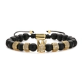 Men's matte black beaded bracelet with gold micro-pave crown and adjustable closure - Tire Beads + Frosted + Crown