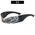 Y2K Cyber-Sonnenbrille in Schwarz mit silbernem Metallspinnennetz-Rahmendesign C1 - Schwarzer Rahmen Schwarz Graue Gläser