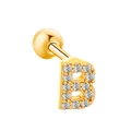 Golden letter B ear bone stud featuring sparkling cubic zirconia in a vintage style - Letter B