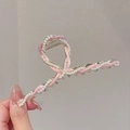 Pink floral hair claw clip with white pearls and luxury rhinestones for women - Pink