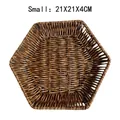 Small dark brown hexagonal woven tray for snacks and bread made of durable PP plastic - Hexagonal Small / Dark Coffee