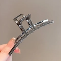 Elegante molletta per capelli grande in metallo con strass finitura scura - 11.5CM / Nero / Base Grigio Fucile