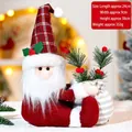38cm Sitting Christmas Gnome in red plaid hat holding pine needle bag decoration - Red Santa Claus - 401-A