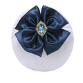 Fascia neonato in nylon con fiocco in raso blu scuro, gemma e pizzo dorato elegante - Blu navy
