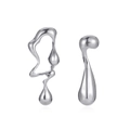 Macro detail of liquid metal style asymmetric silver earrings with a high-polished finish - Silver Liquid Stud