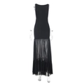 Elegante vestido largo negro sin mangas con espalda descubierta y retazos de malla con cordones - XS / Negro