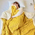 Double-layer thick yellow knitted throw blanket with white fleece backing for sofa bed - Midnight Sale - Tafury Jacquard Double-layer Blanket [apricot Yellow] - Special Price Drop! / Midnight - 150cm*200cm - Carnival Price Drop