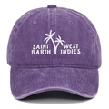 Detail of white palm tree embroidery on a vintage washed purple baseball cap - Purple