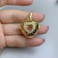 Colgante de corazón abrible dorado con microcristales y diseño calado para mujer - Estilo B - Relicario de Corazón Hueco que se Puede Abrir