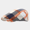 Dettaglio del berretto piatto stile inglese con trama a quadri arancione e blu notte - Taglia unica / 1# Arancione Navy Beige a Quadri